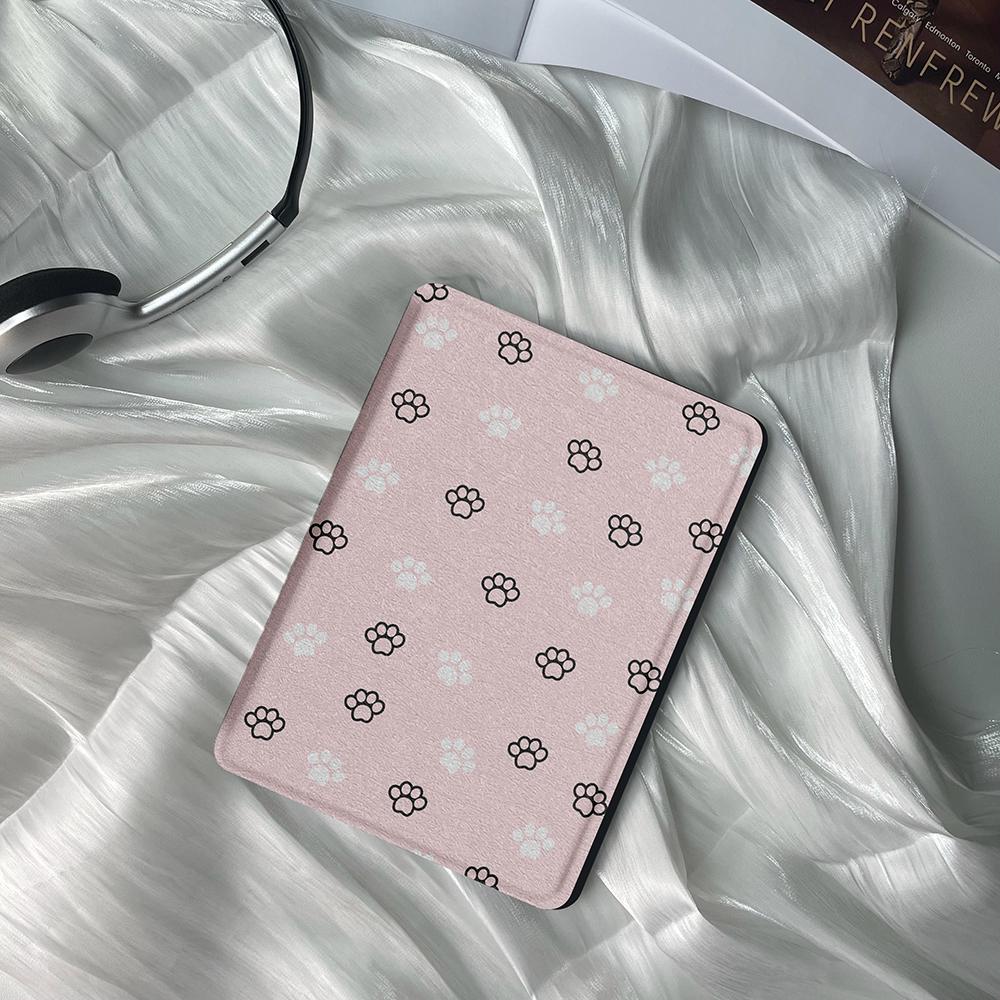 Pink Paw Print Kindle Cover - Fits Kindle Paperwhite 11th Gen and All Models - Auto Wake/Sleep - Personalized Gifts for Dog and Cat Lovers