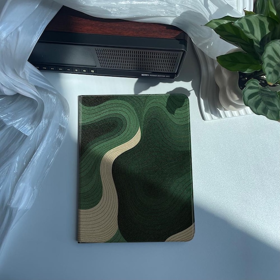 Minimalist Green Aesthetic Flow iPad Case with Pencil Holder Protective ipad Air Case and iPad Pro Case Cover For Her