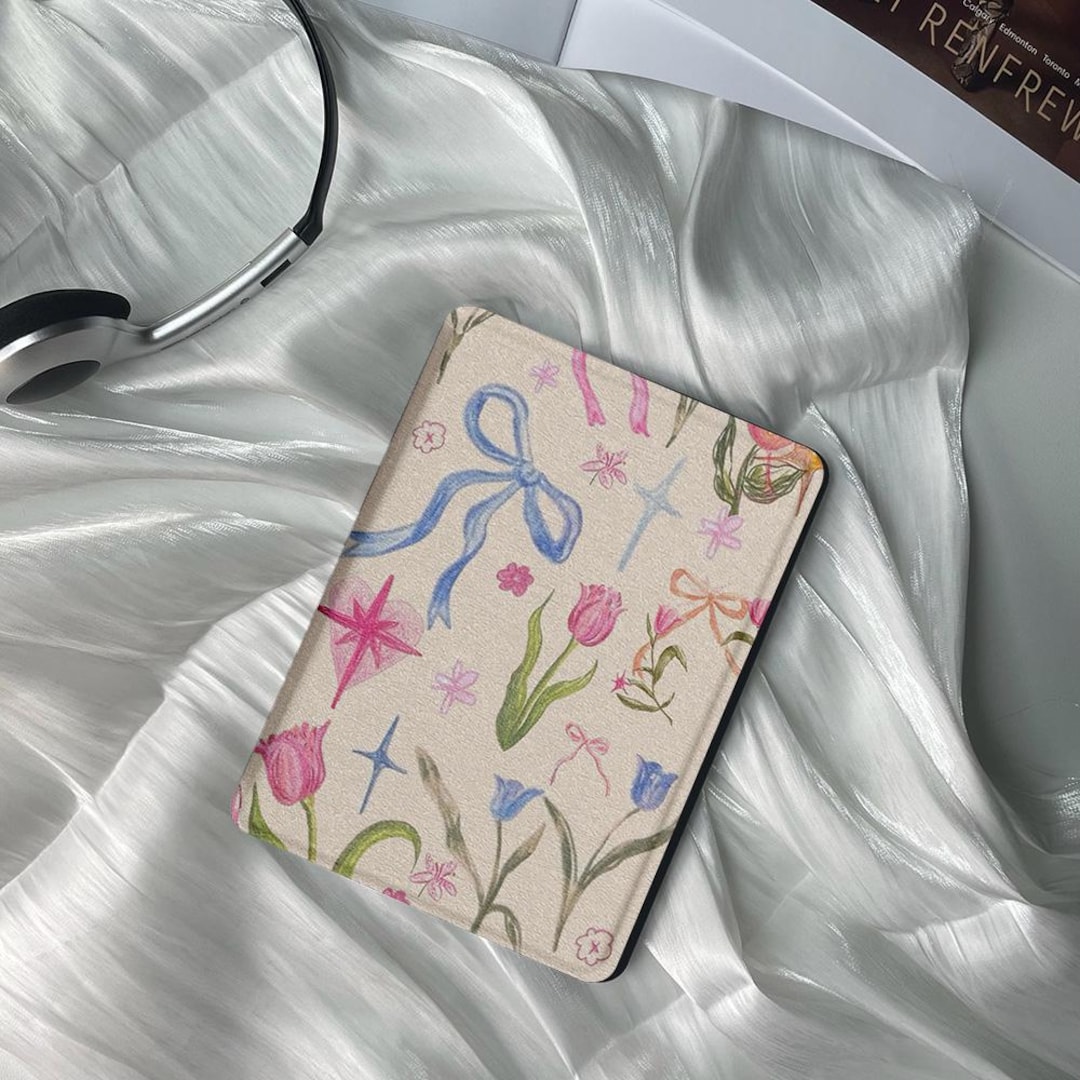 Pastel Bow Flowers Kindle Case With Hand Strap - Fits Kindle Paperwhite ...