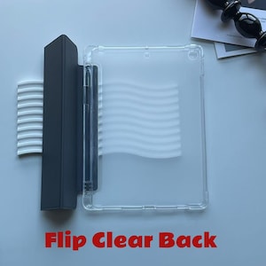 May include: A clear back case for a tablet with a black flip cover. The case has a wavy pattern on the back. The text "Flip Clear Back" is printed on the bottom of the image.