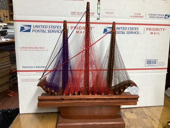 Vintage Wood Sail Boat Model, String Art Boat, Hand Made Boat, Miniature  Sail Boat, Clipper Ship, Ocean Decor, Fishing Decor, Boat Decor,Vtg