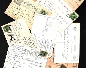 20 Antique Vintage postcards Beautiful Script handwriting. Great for Junk Journals scrapbooks collages gifts or crafts