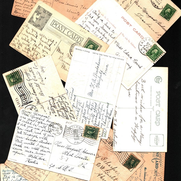 20 Antique Vintage postcards Beautiful Script handwriting. Great for Junk Journals scrapbooks collages gifts or crafts