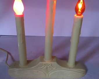 Vintage lighted 3 candle light, old fashioned Christmas