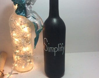 Hand Painted Simplify wine bottle . Great gift.