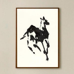 Lámina artística minimalista de caballo: decoración ecuestre antigua de granja