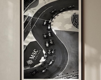 Formula 1 Print, Monte Carlo Vintage Poster, Black and White Race Car Wall Art, Race Car Poster, Monaco Grand Prix F1 Print