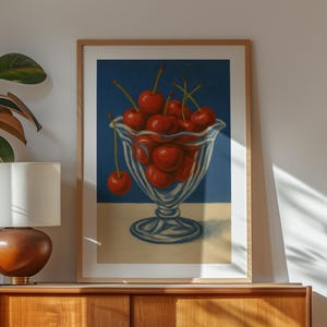 Glass of Cherries Painting Art Print | Wall Art Poster | Chic Red Cherries | Vintage | Preppy | Trendy | Dorm Room | Kitchen Fruit Wall Art