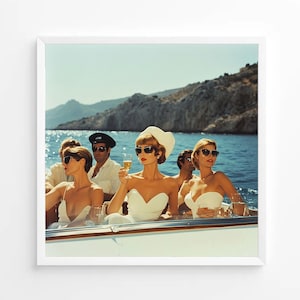 Boating in the Amalfi Print Poster, Chic Bar Cart Drinking Vintage Photography, High society photo print, Museum Quality Boating Print