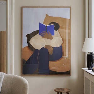 Woman Reading Art Print: Painted Bookworm Library Decor (Digital Download)