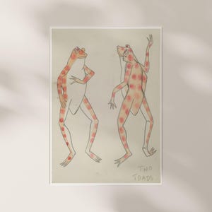 Two Toads Whimsical Dancing Frog Drawing Print | Quirky Animal Illustration | Fun Wall Art Poster