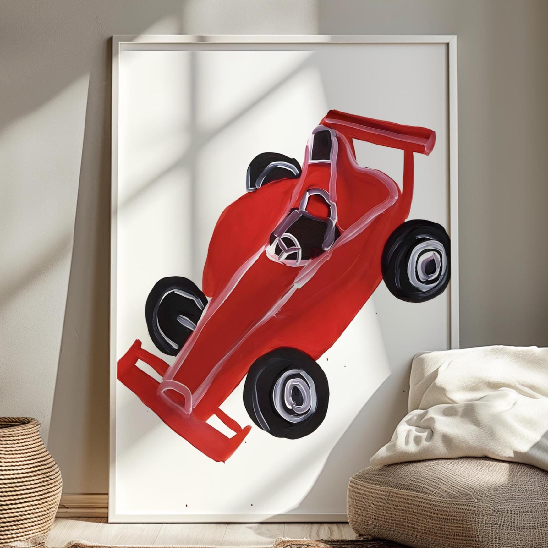 F1 Ferrari Race Car Poster, Ferrari Racing Wall Art, Painting Car Sketch Print, Sports Racing Poster, Nursery Boys Room Painting Printable