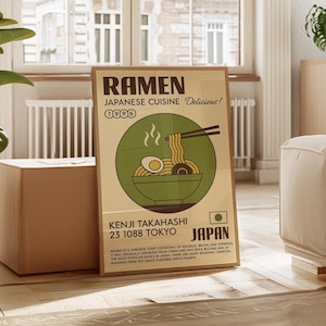 Graphic Ramen Print, Japanese Ramen Noodles Wall Art, Retro Japanese Kitchen Decor Noodle Poster, Food Art Printable Dorm Decor