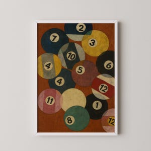 Vintage Billard Kugeln Kunstdruck, Retro Billard Poster (Digitaler Download)