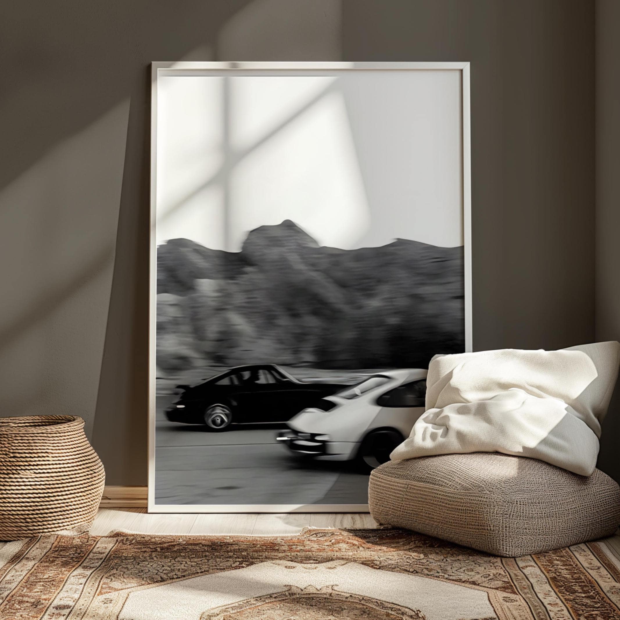 Racing Porsche Digital Art Print, Vintage Car Poster, Hypebeast Wall Decor, Automotive Wall Art, Porsche 911 Poster, Black/White