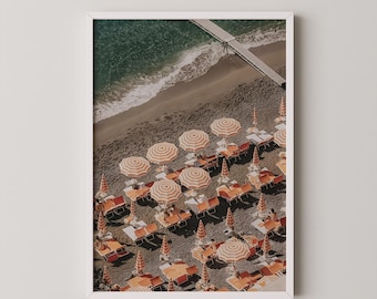 Amalfi Coast Umbrellas Print, Vintage Beach Photography, Italy Ocean Wall Art (Digital Download)