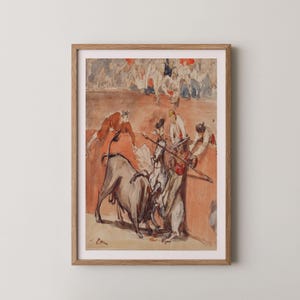 Lámina de acuarela de corrida de toros española / Póster de pintura de corrida de toros / Decoración de pared con arte cultural llamativo