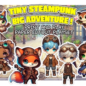 Tiny Steampunk, Big Adventure Print and Play | DIY Printable Doll Playset with Backdrops, Story Prompts & Speech Bubbles