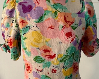 Vintage Seide Florales Mini Kleid - Entente - Größe S/M