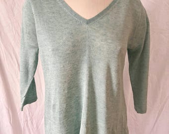 Eileen Fisher Size S/M Refurbished Label A Aqua V-neck Linen Sweater