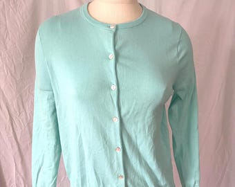 Klassische Vintage Baumwolle Aqua Blaue Strickjacke Größe S Lands 'End