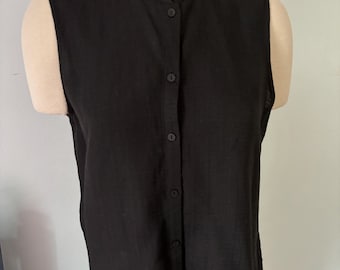 Vintage Eileen Fisher Größe M Schwarzes Top, Ärmellos durchgeknöpft