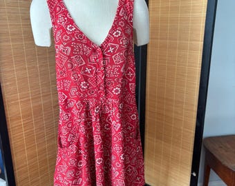 Autumn Moon Vintage Red Bandana Kleid Pullover Viskose One Size OSFA
