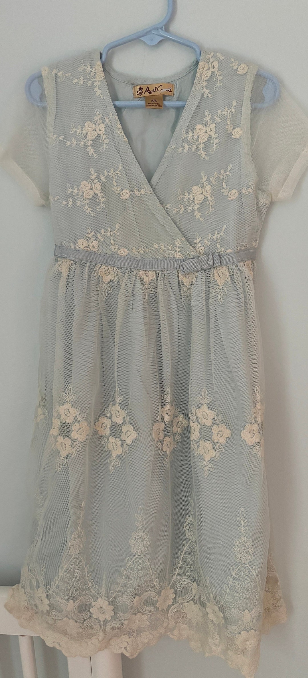 Child's Size 5/6 Pale Sky Blue With Lace Overlay APRIL CORNELL