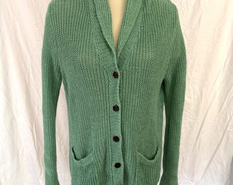 Cardigan Sweater Vintage Ralph Lauren Green Linen Cotton Blend Size XL L M