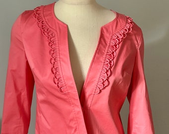 Talbots Size 4 XS Cotton Spandex Coral Color Designer VINTAGE Cropped Jacket Top