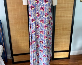 Vestido largo colorido de rayón vintage FLAX de Jeanne Engelhart, talla mediana