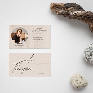 Beige Boho persönliche professionelle Visitenkarte Vorlage | Minimalistisches elegantes Design | Bearbeitbare Canva Vorlage | Druckbare DIY Visitenkarte
