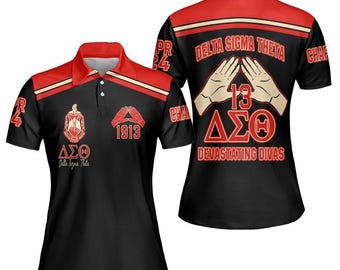 Delta Sigma Theta Polo Shirt Custom Chapter, Red Hand Sign Black Shirt, Custom Sorority Apparel, Greek Crossing Gift for Her