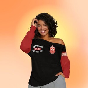 Delta Sigma Theta Off Shoulder Sweatshirt Custom Chapter, 1913 Shirt, Black Greek Apparel for Women, Divine 9 Delta Sorority Gear Gift Idea