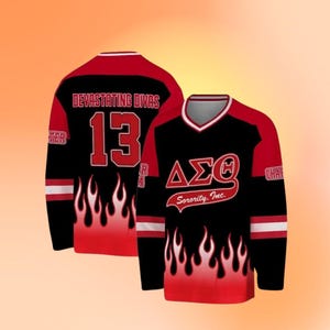 Deltagezogene SIGMA Eishockey Trikot Benutzerdefiniertes Kapitel, Deltas Pride Schwarz Farbe Team Trikot Delta Omega Theta, griechische Sorority Geschenk für Soror Schwester