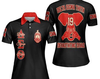Delta Sigma Theta Polo Shirt Custom Chapter, Custom Black Elephant Hand Sign Shirt, Sorority Chapter Gift, Greek Sorority Apparel