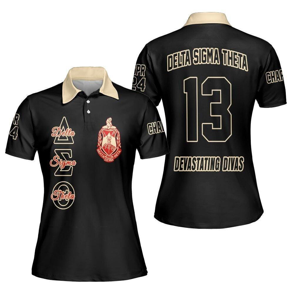 Delta Sigma Theta Polo Shirt Custom Chapter, Black Cream Shirt, Personalized Sorority Chapter Polo, Custom Greek Apparel Gift for Her