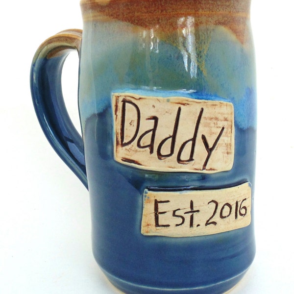 Handmade mug Daddy Est. Blue mug  READY TO SHIP  Handmade Pottery Mug pottery and ceramics by Jewel Pottery