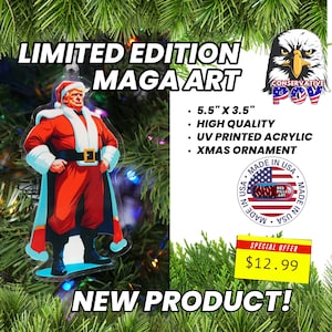 Santa Trump Christmas Ornament – Limited Edition MAGA Holiday Decoration – Patriotic Acrylic Xmas Tree Art