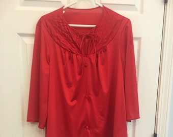 J C Penny's Red  Pajamas Set Nylon PJs Women's Lingerie Lounge Wear Vintage Sleepwear, M Made in USA