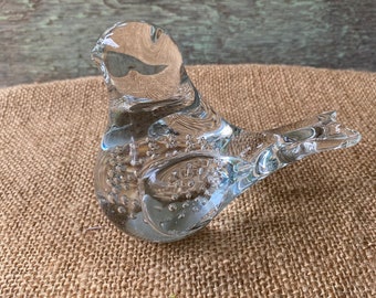 Art Glass Bird Hand Blown Clear Controlled Bubbles Paperweight