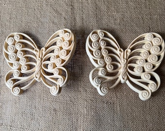 2 Vintage 1970s Burwood  butterflies wall hangings butterfly wall hanging Ivory