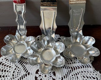 Lot of 3 Vintage Aluminum Flower Egg Poachers with Wood Handles