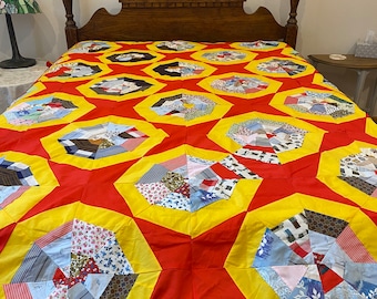 Handmade Vintage Quilt TOP 118 x 86 Antique Pieced Quilt