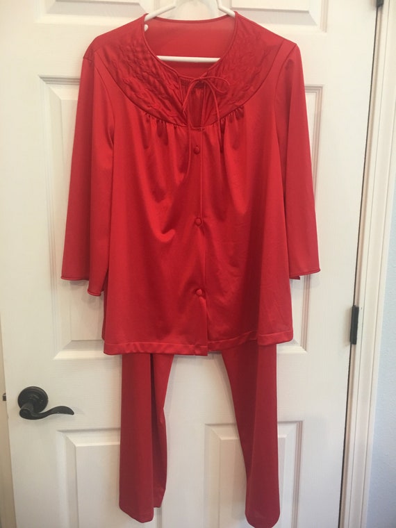 J C Penny's Red  Pajamas Set Nylon PJs Women's Li… - image 1