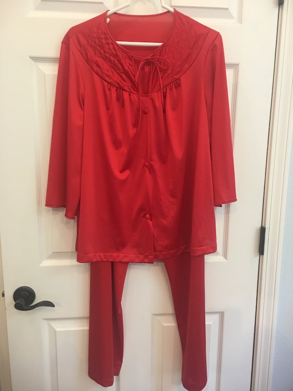 J C Penny's Red  Pajamas Set Nylon PJs Women's Li… - image 1