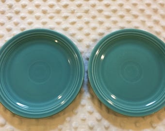 2 Vintage Genuine Fiesta Ware Aqua Blue 7" Salad,Dessert by Homer Laughlin China Co. Made in USA