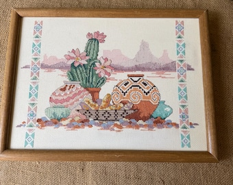 A Taste of The Southwest Cross stitch Vintage framed 1990’s Southwest Cross Stitch Southwest Wall Decor.