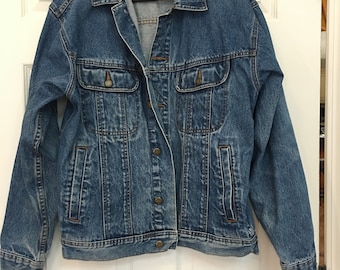 Vintage 1980s/1990s Destressed Mens Wrangler jean jacket blue denim Biker Large~ no size tag