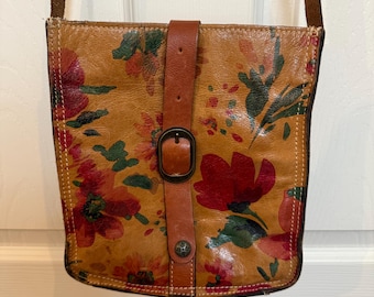 Vintage Patricia Nash 100% Italian Leather Shopping Floral Crossbody Bag